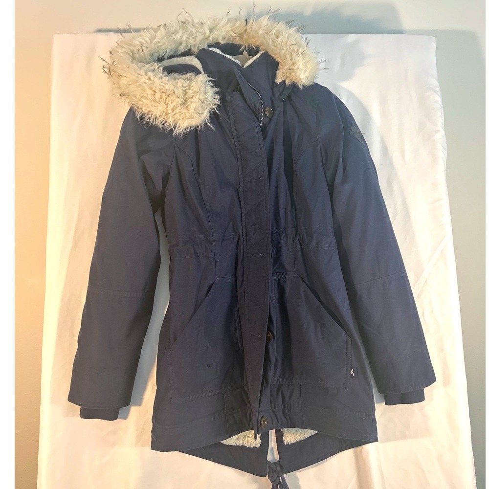 Hollister Heritage Collection Navy Blue Sherpa Lined Parka Faux Fur Hood XS